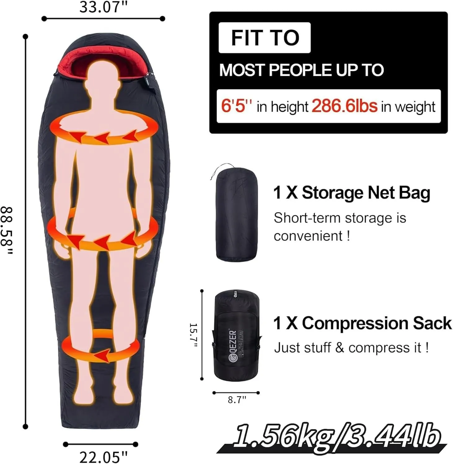 0 Degree Sleeping Bag for Adults - 660 Fill Power Down Bag for Cold Weather -20F / -8F / 0F / 10F Large Lightweight