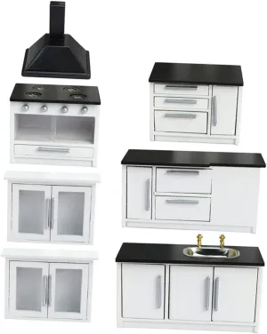 1 Set Mini Furniture for Dollhouse Kitchen Decor Mini House Accessory for DIY Miniature House Decoration Realistic Kitchen Cooking Bench and Hanging Cabinet