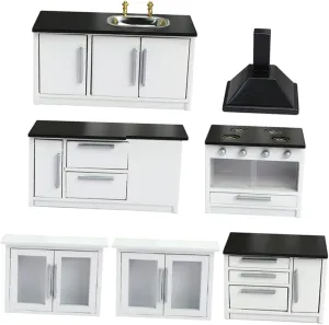1 Set Miniature Kitchen Furniture Dollhouse Accessory Gas Stove Cabinet for DIY Scenes for Mini House Decor Safe Wear Resistant Material