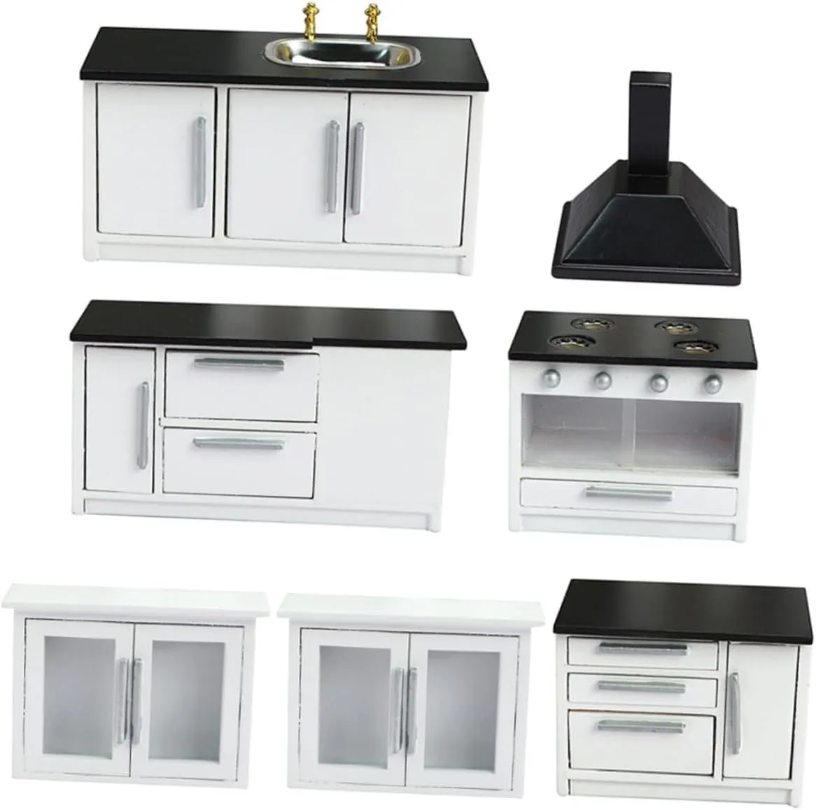 1 Set Miniature Kitchen Furniture Dollhouse Accessory Gas Stove Cabinet for DIY Scenes for Mini House Decor Safe Wear Resistant Material