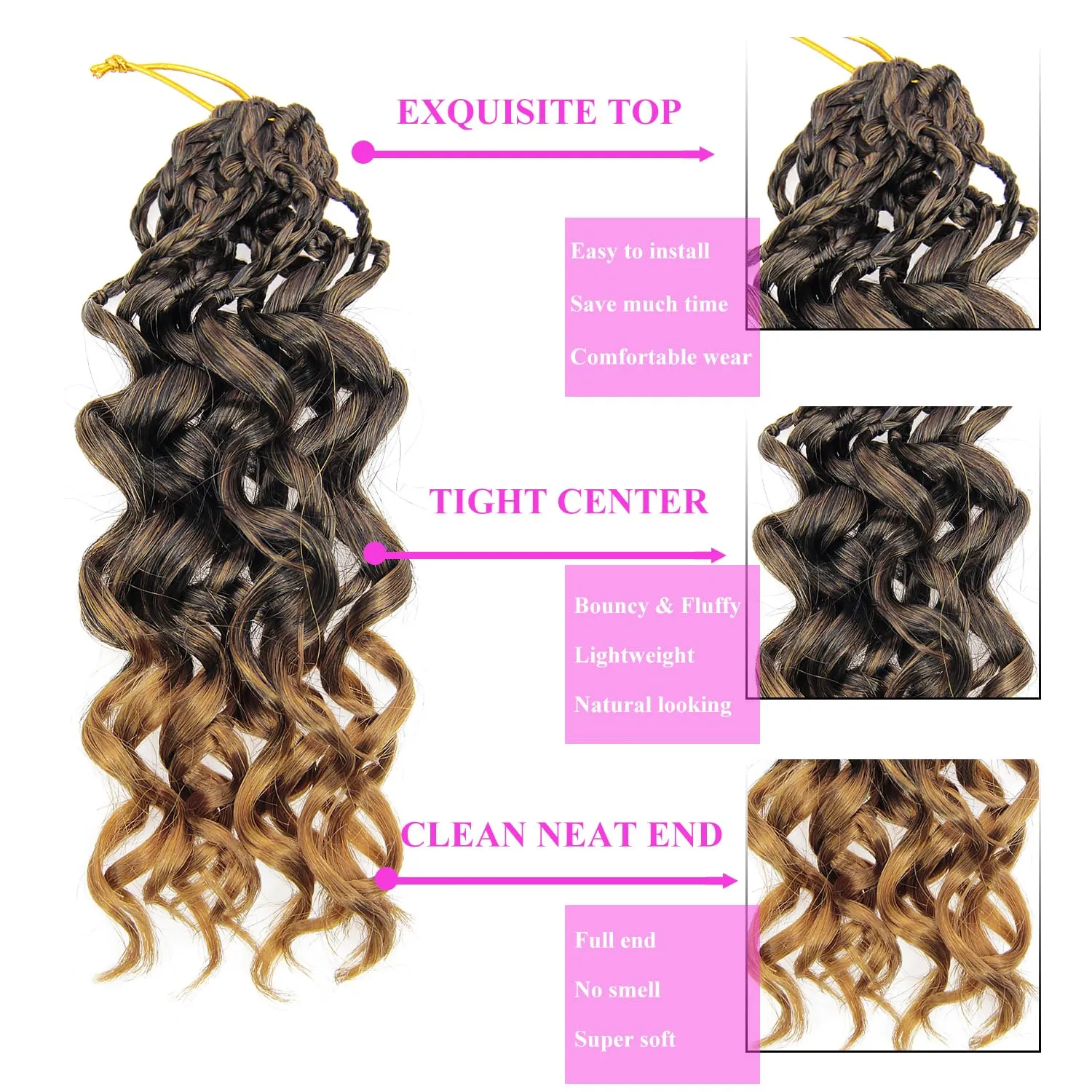 10 Inch Pre Looped Crochet Hair for Black Women - Gogo Curl/Beach Curl/Ocean/Water/Deep Wave Crochet Hair 8 Packs, Synthetic Hair Tangle-Free Natural Look Curly Hair Extensions (1B/27)