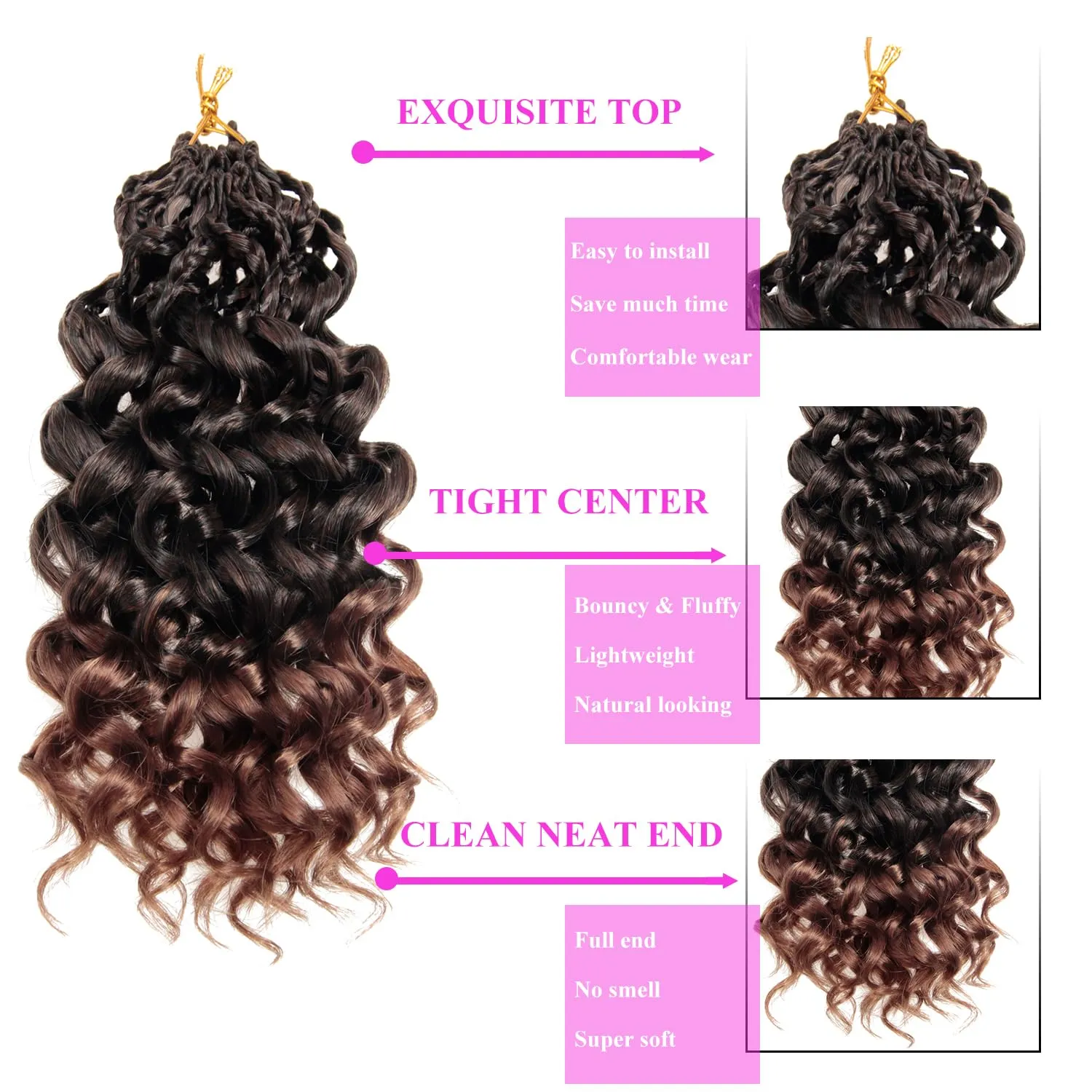10 Inch Pre Looped Crochet Hair for Black Women - Gogo Curl/Beach Curl/Ocean/Water/Deep Wave Crochet Hair 8 Packs, Synthetic Hair Tangle-Free Natural Look Curly Hair Extensions (1B/30)