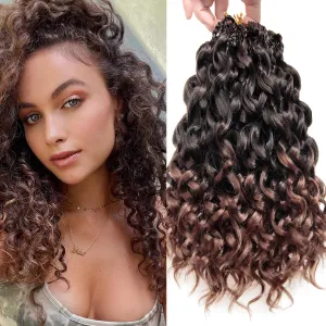 10 Inch Pre Looped Crochet Hair for Black Women - Gogo Curl/Beach Curl/Ocean/Water/Deep Wave Crochet Hair 8 Packs, Synthetic Hair Tangle-Free Natural Look Curly Hair Extensions (1B/30)