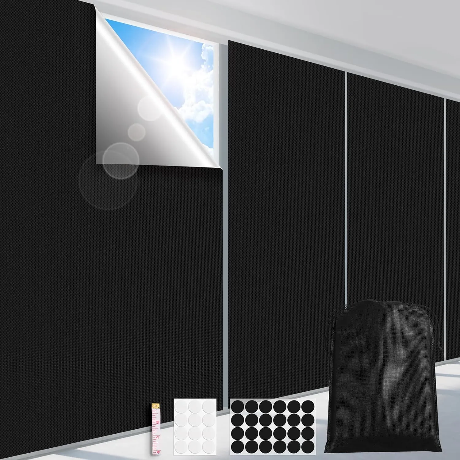 100% Blackout Blinds 79" x 57" Travel Blackout Window Shades Portable Blackout Window Cover for Nursery Bedroom Dorm Room, No Drill Window Privacy Film, Light & UV Block for House