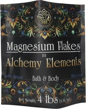 100% Pure Magnesium Chloride Flakes by Alchemy Elements – 4 lb Food-Grade Bag | High Absorption for Bath Soaks, Foot Soaks, Muscle Recovery & DIY Magnesium Oil | No Additives, Lab Tested