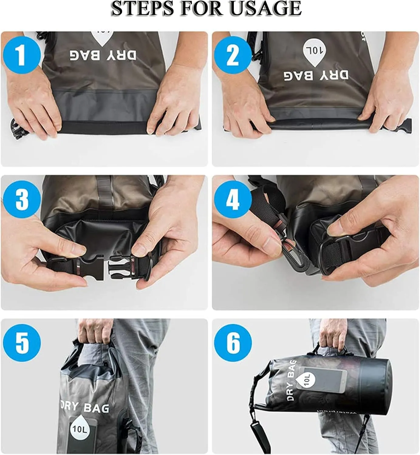 10L/20L Roll Top Dry Compression Sack, Translucency Waterproof Dry Bag, Keep Gear Dry Clean, for Swimming, Kayak, Rafting & Boating (Color : Black, Size : 20l)
