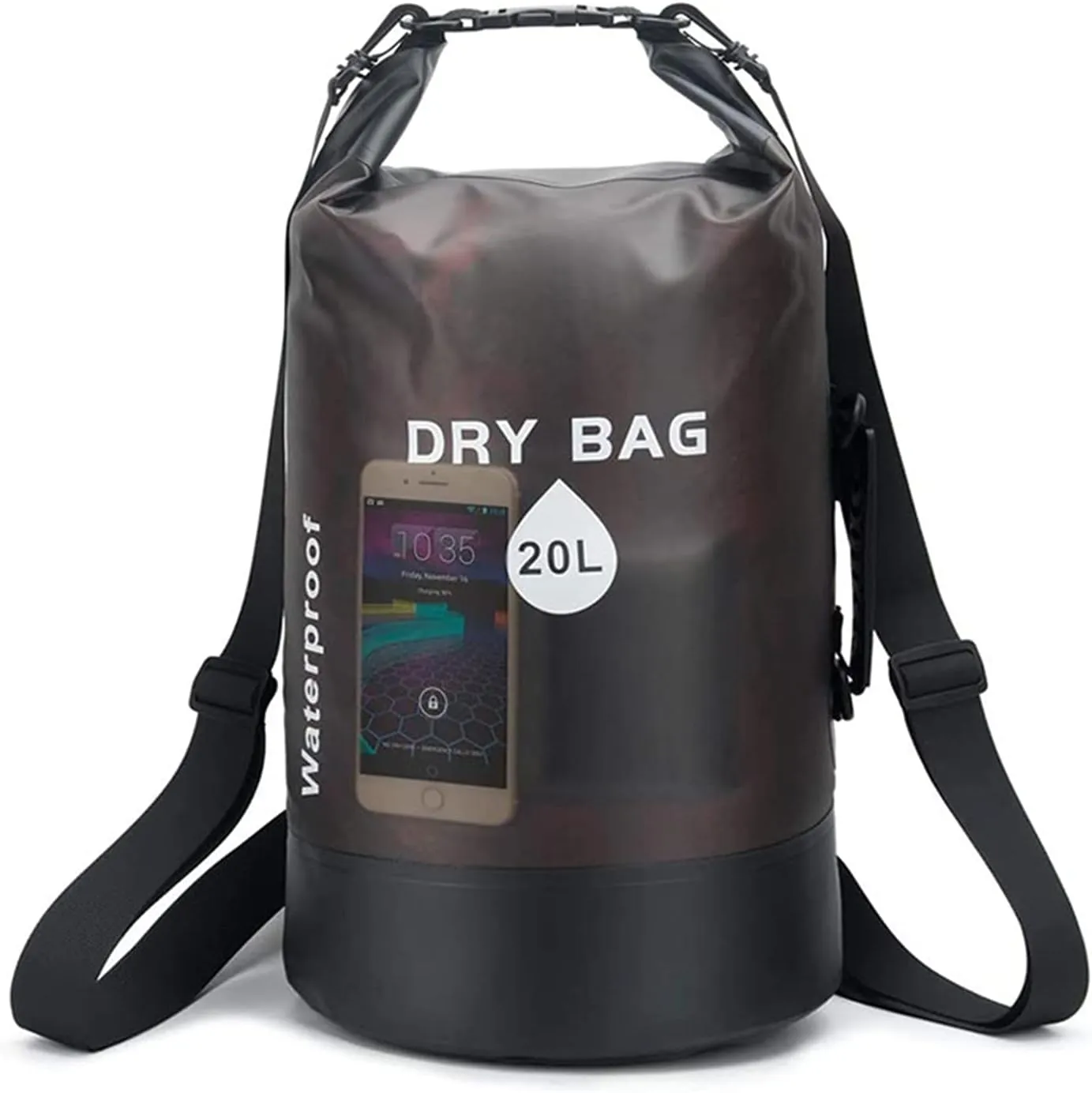 10L/20L Roll Top Dry Compression Sack, Translucency Waterproof Dry Bag, Keep Gear Dry Clean, for Swimming, Kayak, Rafting & Boating (Color : Black, Size : 20l)