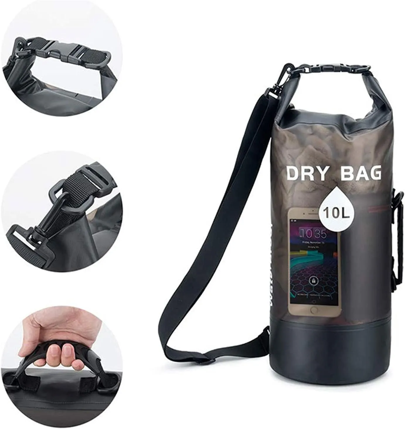 10L/20L Roll Top Dry Compression Sack, Translucency Waterproof Dry Bag, Keep Gear Dry Clean, for Swimming, Kayak, Rafting & Boating (Color : Black, Size : 20l)