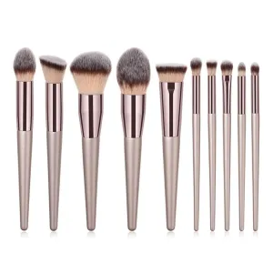 10pcs Champagne Makeup Brushes Set for Cosmetic Foundation Powder Blush Eyeshadow Kabuki Blending Make Up Brush Beauty Tool
