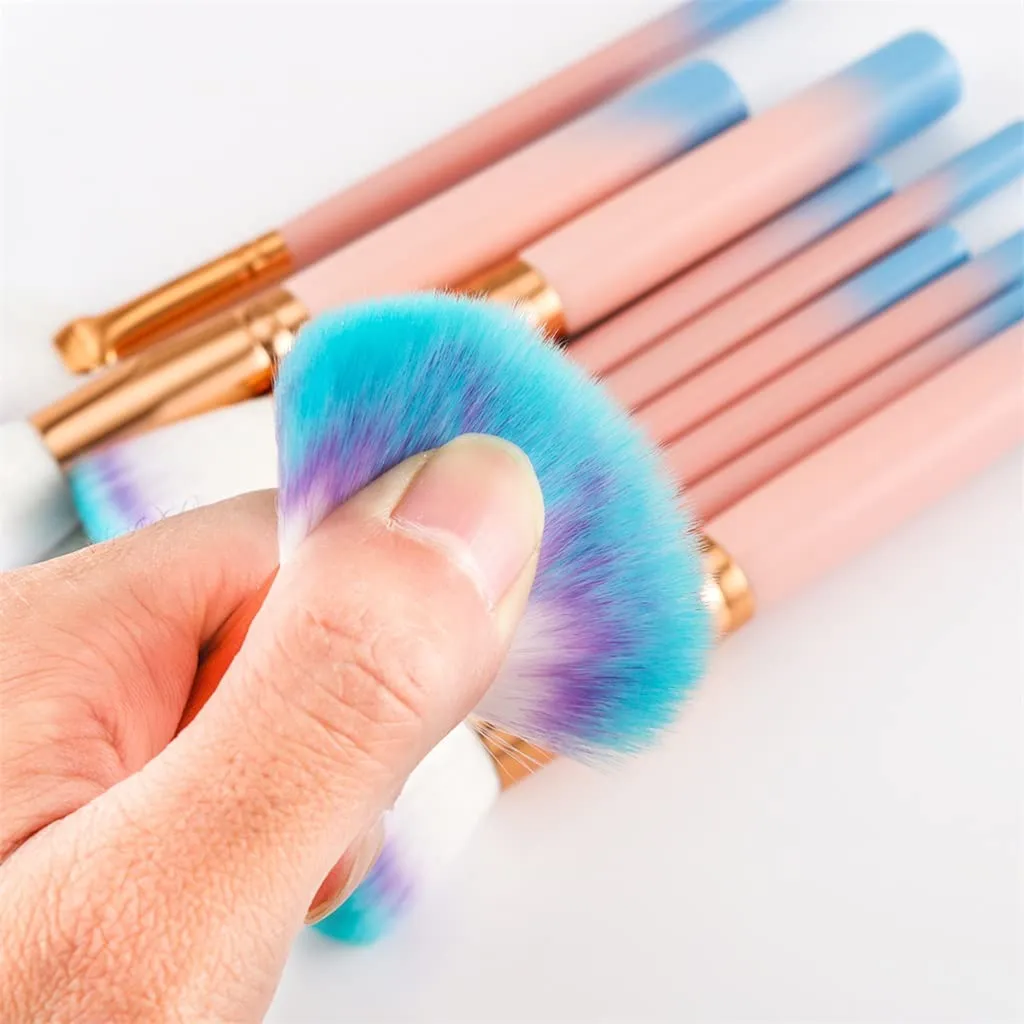 10pcs Makeup Brushes Set Foundation Powder Eye Shadow Blush Blending Lip Fan Make Up Brush Kit Cosmetic Tool Kit, Roze