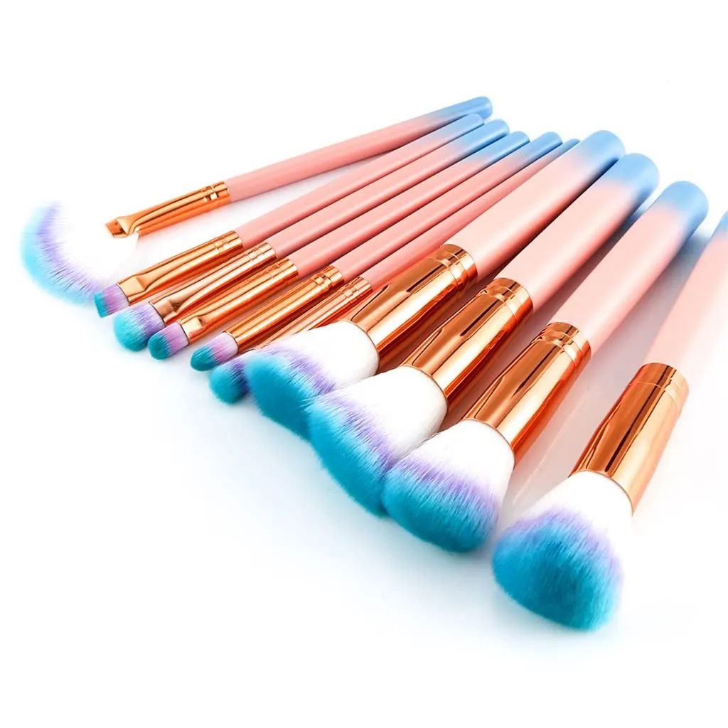 10pcs Makeup Brushes Set Foundation Powder Eye Shadow Blush Blending Lip Fan Make Up Brush Kit Cosmetic Tool Kit, Roze