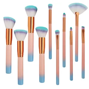 10pcs Makeup Brushes Set Foundation Powder Eye Shadow Blush Blending Lip Fan Make Up Brush Kit Cosmetic Tool Kit, Roze