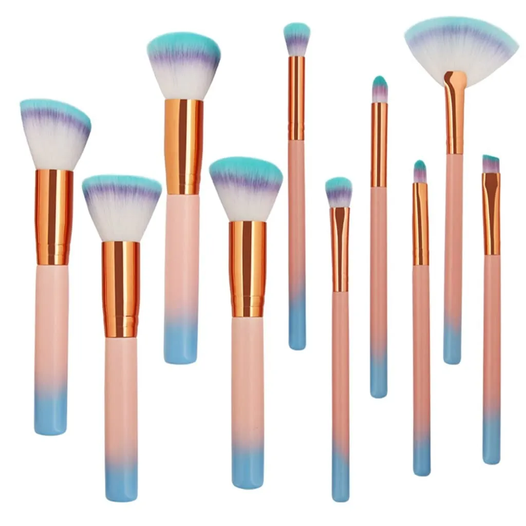 10pcs Makeup Brushes Set Foundation Powder Eye Shadow Blush Blending Lip Fan Make Up Brush Kit Cosmetic Tool Kit, Roze