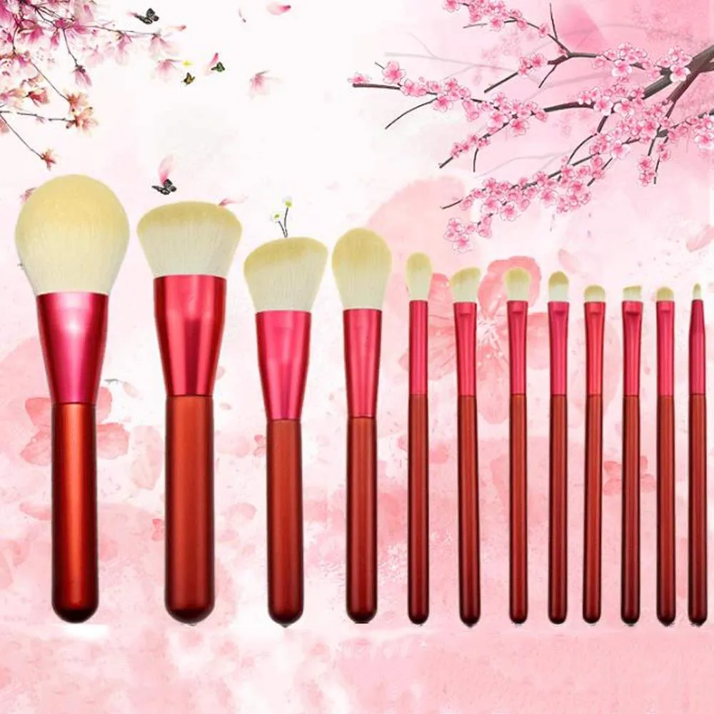 12PCS Makeup Brush Set - Soft Synthetic Fiber Hair Red Liquid Eyeliner Eye Shadow Lip Brush (Color : Red Red brush bag)