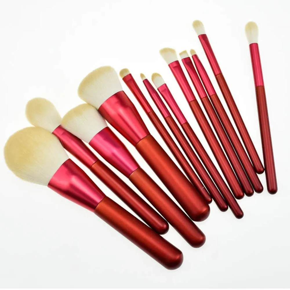 12PCS Makeup Brush Set - Soft Synthetic Fiber Hair Red Liquid Eyeliner Eye Shadow Lip Brush (Color : Red Red brush bag)