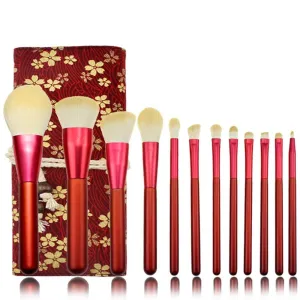 12PCS Makeup Brush Set - Soft Synthetic Fiber Hair Red Liquid Eyeliner Eye Shadow Lip Brush (Color : Red Red brush bag)