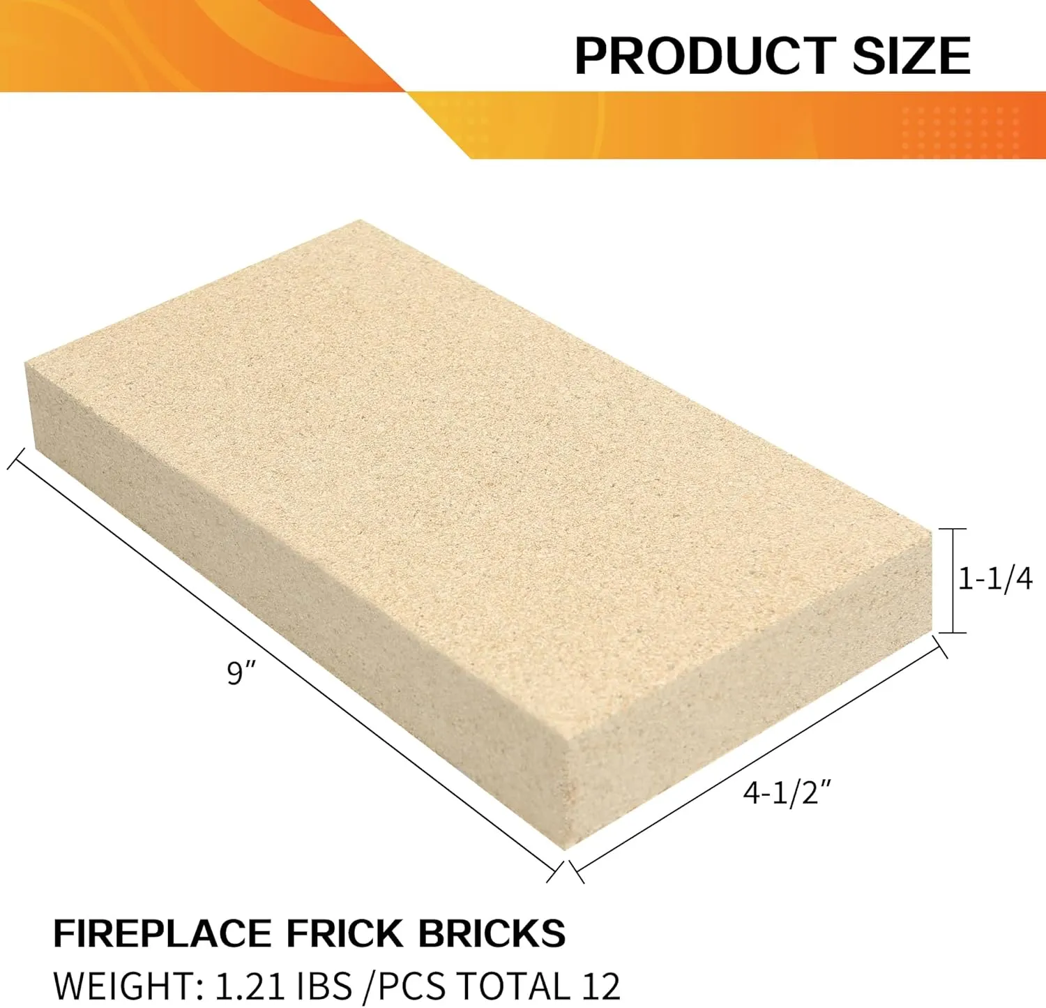12PCS Woodstove Firebricks, Fire Bricks, Size 9" X 4-1/2" X 1-1/4", Fire Bricks for Wood Stove, Fireplaces, Brick Fireplace