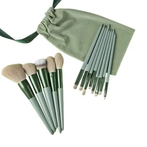 13 pcs Makeup Brushes Set for Foundation Powder Blush Eyeshadow Concealer Lip Eye Makeup Brush Cosmetics Beauty Tools(Green with Bag)