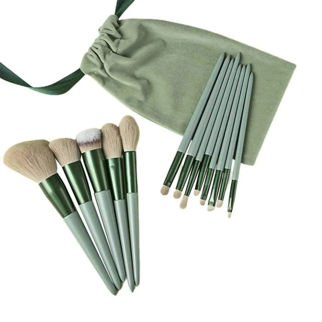 13 pcs Makeup Brushes Set for Foundation Powder Blush Eyeshadow Concealer Lip Eye Makeup Brush Cosmetics Beauty Tools(Green with Bag)