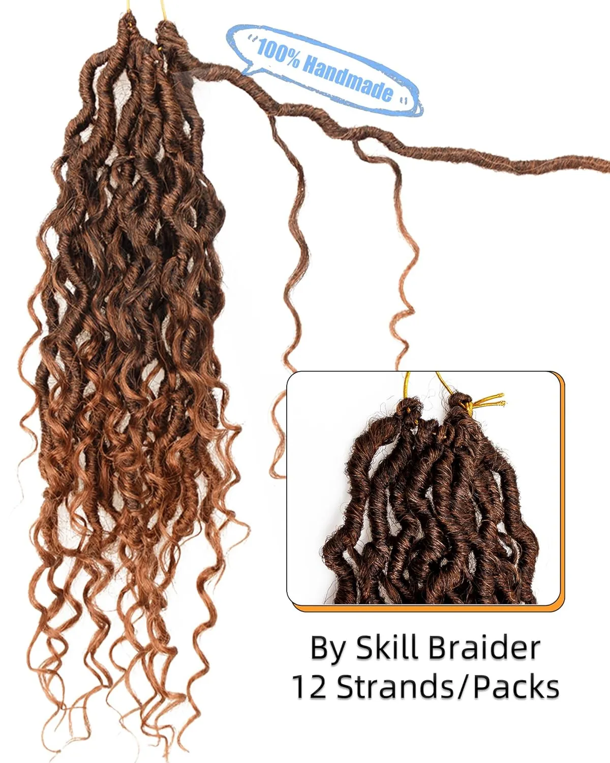 14 Inch 8 Packs Goddess Faux Locs Crochet Hair for Black Women-Ombre Brown,Soft River Locs,Curly Faux Locs With Bohemian Curly Branch,Pre Looped Synthetic Braiding Hair Extensions (14"-8P,T1B/30)
