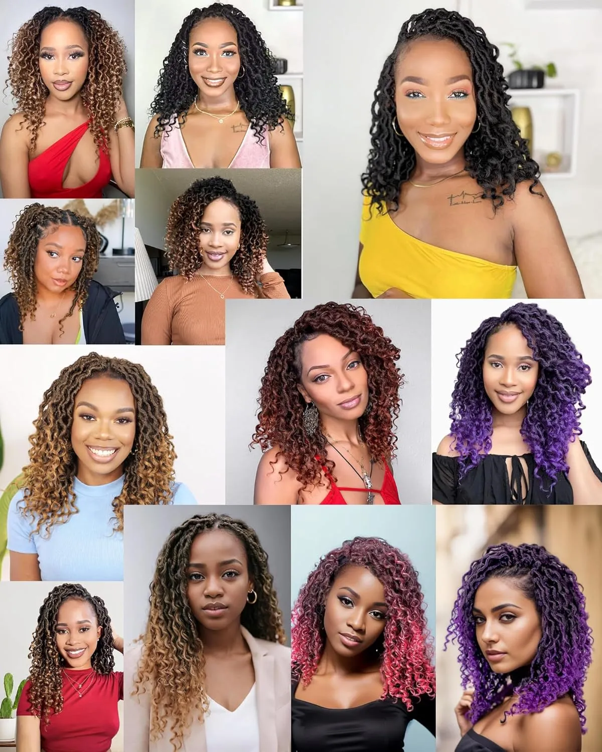 14 Inch 8 Packs Goddess Faux Locs Crochet Hair for Black Women-Ombre Brown,Soft River Locs,Curly Faux Locs With Bohemian Curly Branch,Pre Looped Synthetic Braiding Hair Extensions (14"-8P,T1B/30)