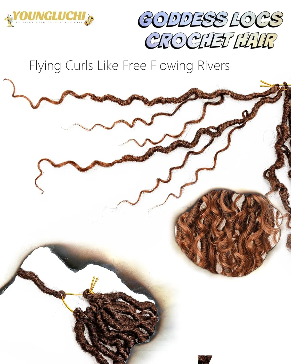 14 Inch 8 Packs Goddess Faux Locs Crochet Hair for Black Women-Ombre Brown,Soft River Locs,Curly Faux Locs With Bohemian Curly Branch,Pre Looped Synthetic Braiding Hair Extensions (14"-8P,T1B/30)