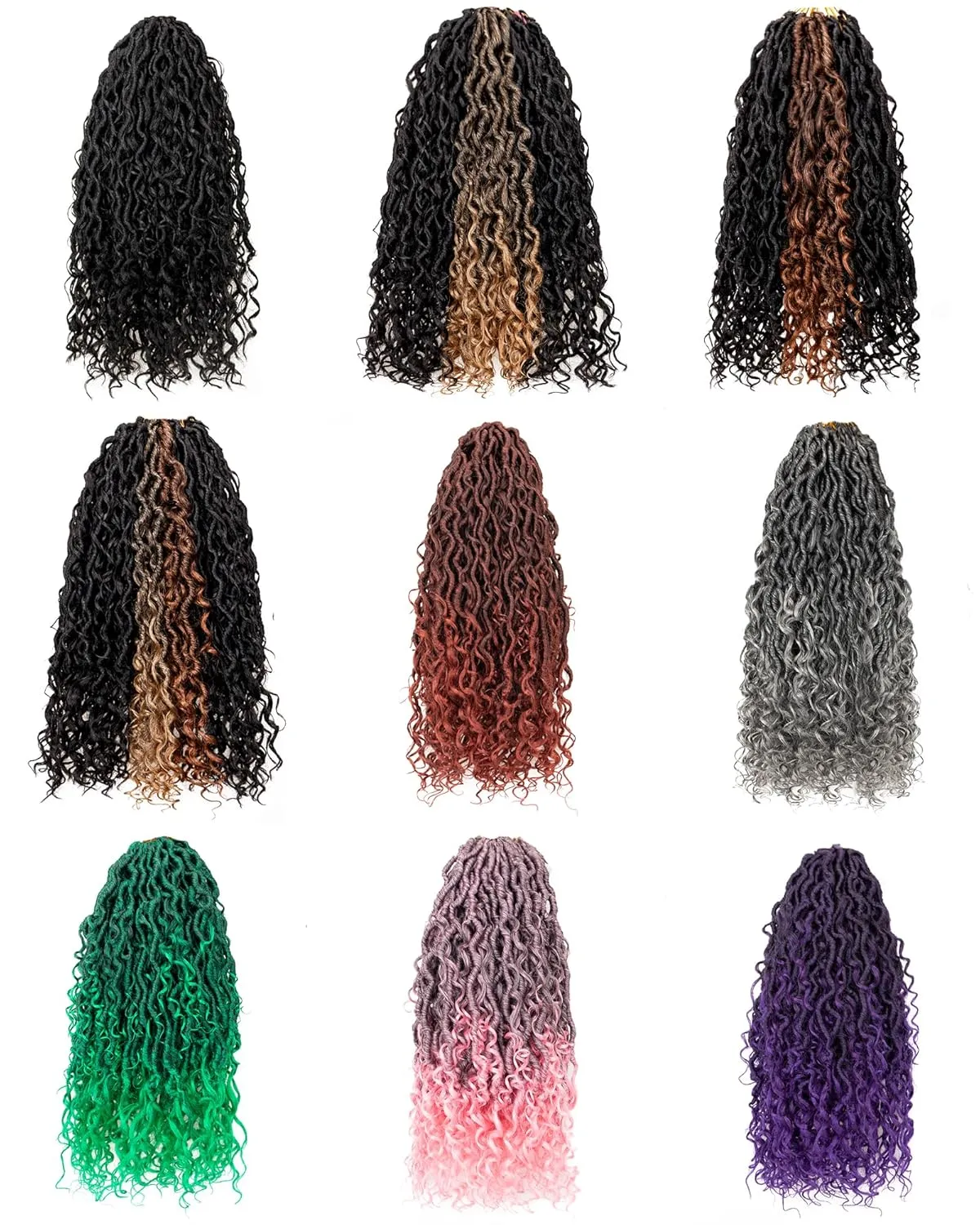 14 Inch 8 Packs Goddess Faux Locs Crochet Hair for Black Women-Ombre Brown,Soft River Locs,Curly Faux Locs With Bohemian Curly Branch,Pre Looped Synthetic Braiding Hair Extensions (14"-8P,T1B/30)