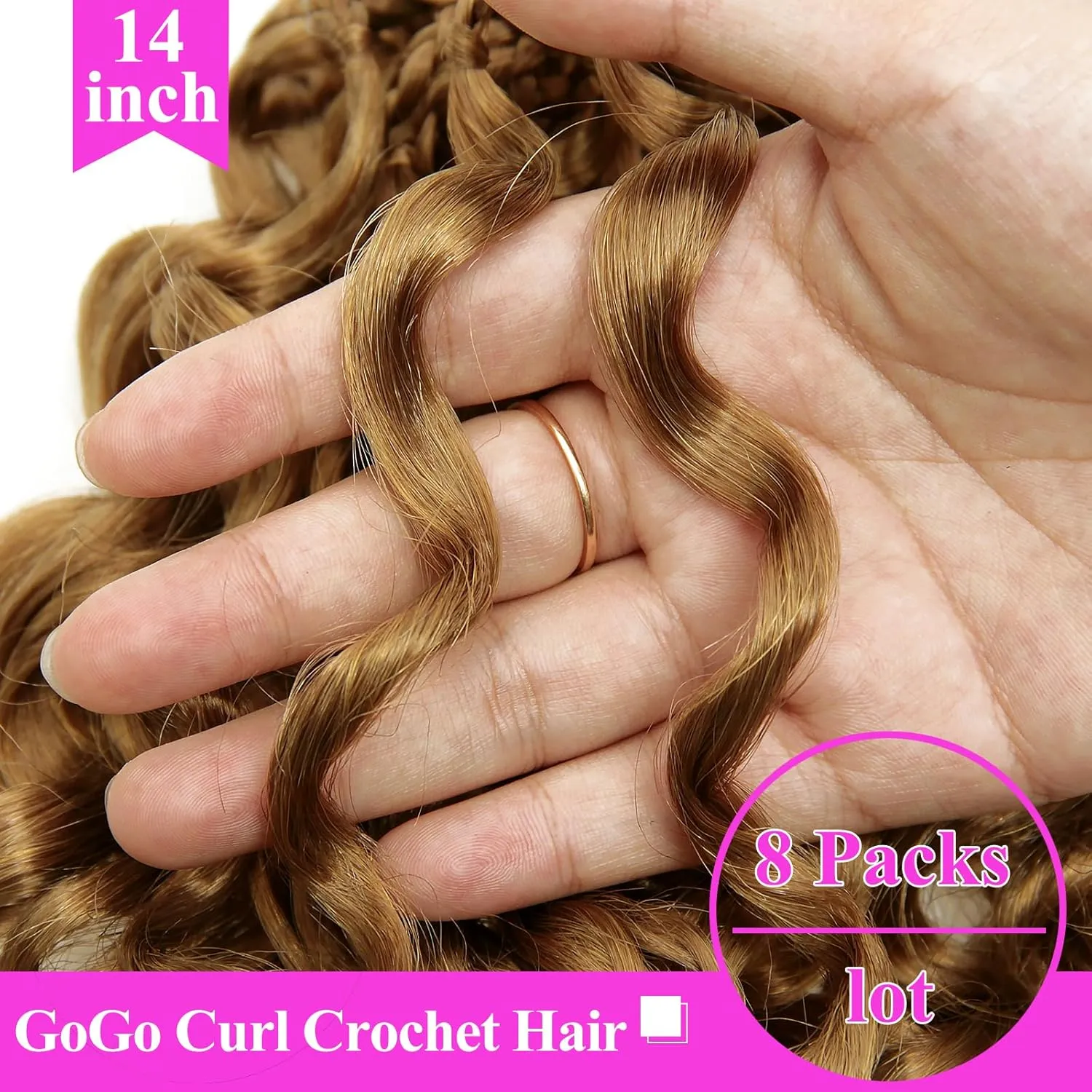 14 Inch Pre Looped Crochet Hair for Black Women - Gogo Curl/Beach Curl/Ocean/Water/Deep Wave Crochet Hair 8 Packs, Synthetic Hair Tangle-Free Natural Look Curly Hair Extensions (1B/30/27)