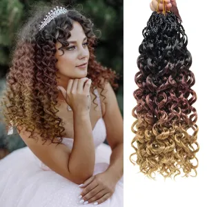 14 Inch Pre Looped Crochet Hair for Black Women - Gogo Curl/Beach Curl/Ocean/Water/Deep Wave Crochet Hair 8 Packs, Synthetic Hair Tangle-Free Natural Look Curly Hair Extensions (1B/30/27)