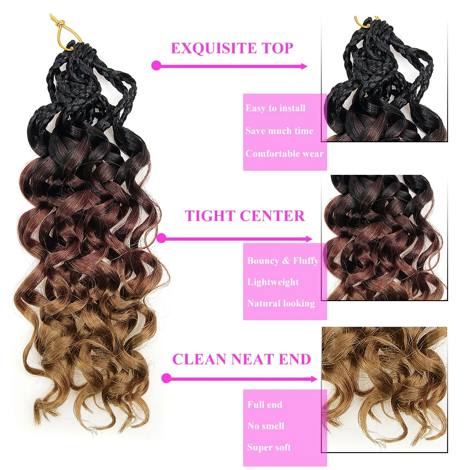 14 Inch Pre Looped Crochet Hair for Black Women - Gogo Curl/Beach Curl/Ocean/Water/Deep Wave Crochet Hair 8 Packs, Synthetic Hair Tangle-Free Natural Look Curly Hair Extensions (1B/30/27)