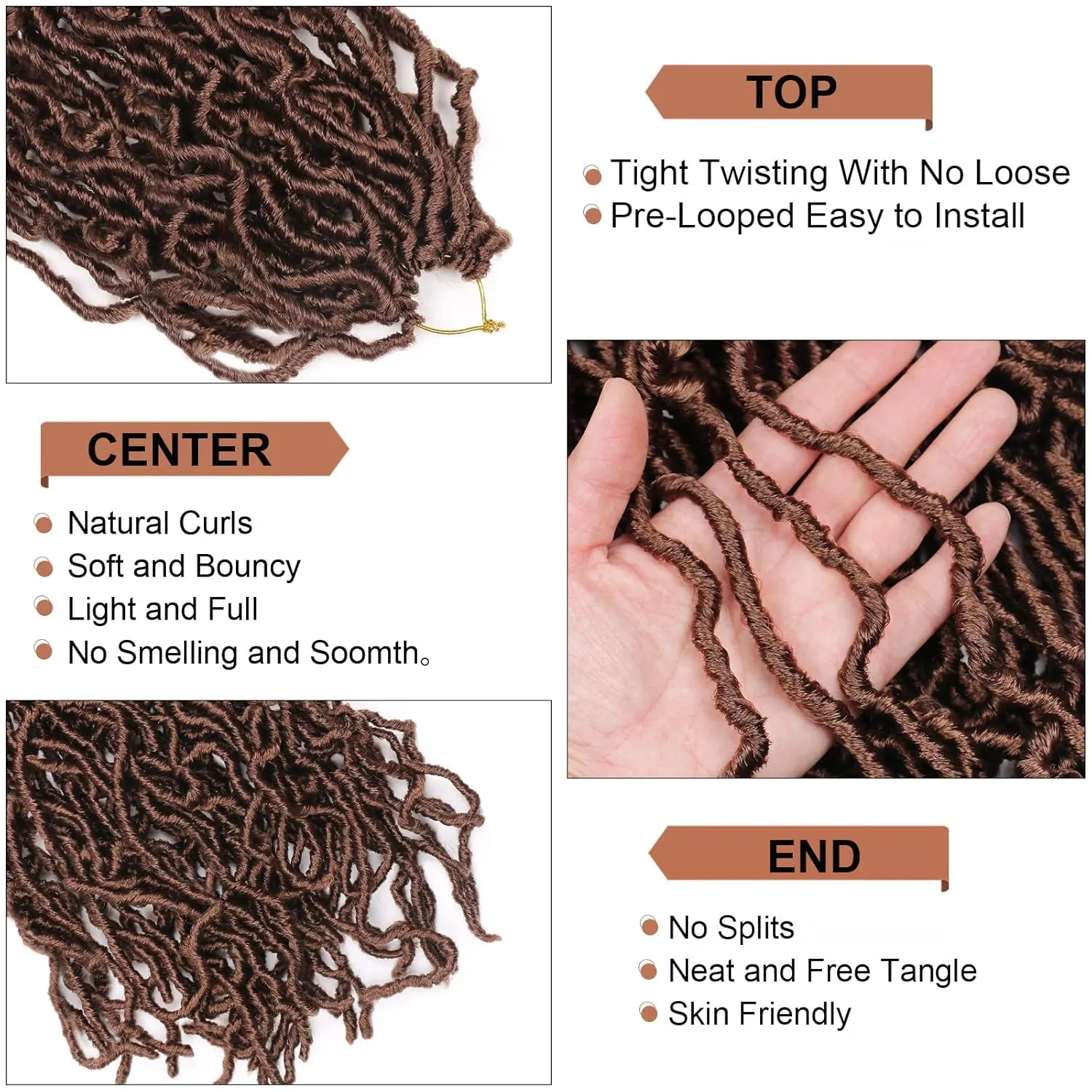 16 Inch Faux Locs Crochet Hair Brown 7 PCS Soft Locs Crochet Hair Goddess Locs Hair Extensions