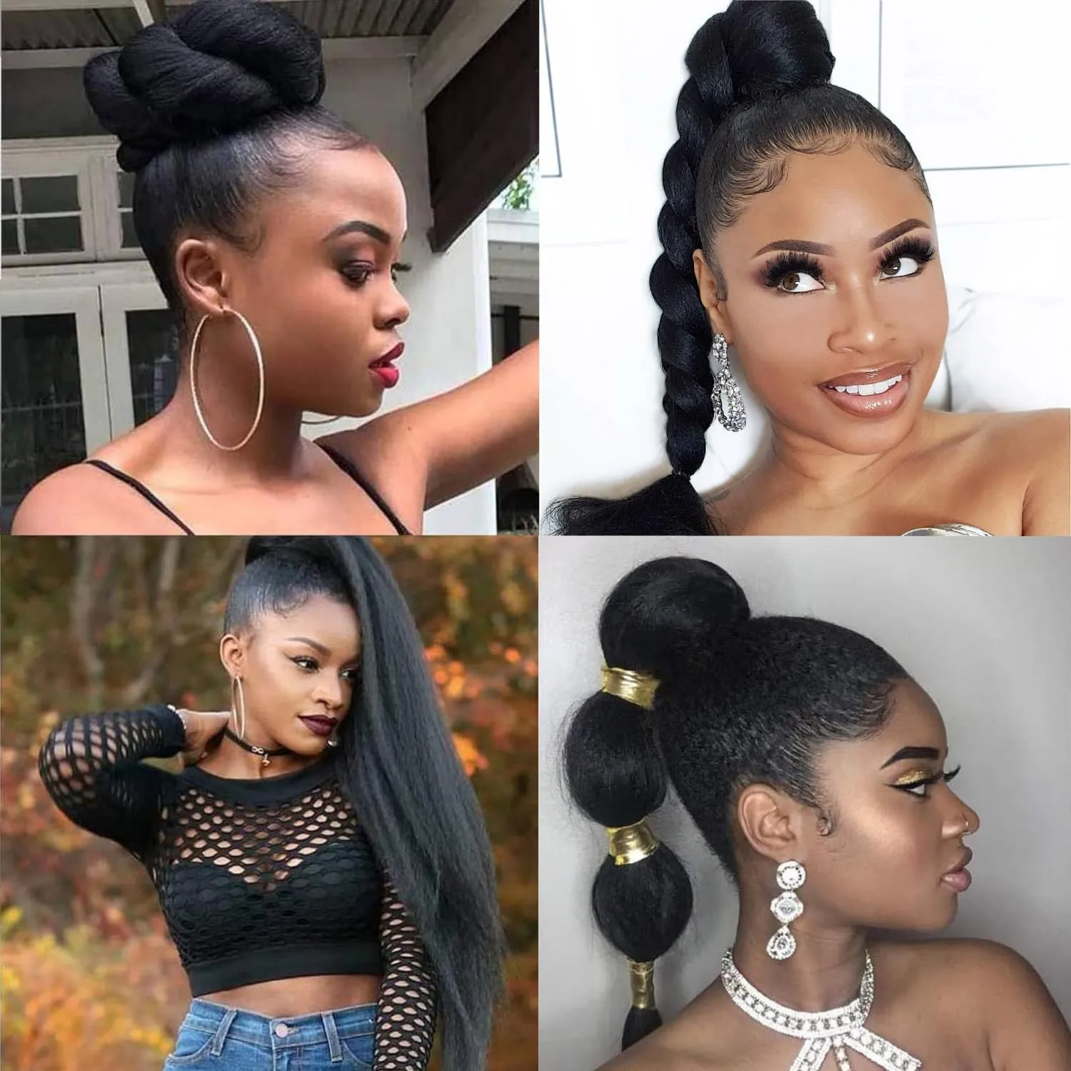 16-Inch Yaki Straight Drawstring Ponytail Extension with Bangs for Black Women - Synthetic Clip-in Hairpiece for Daily Use(T1B/27)