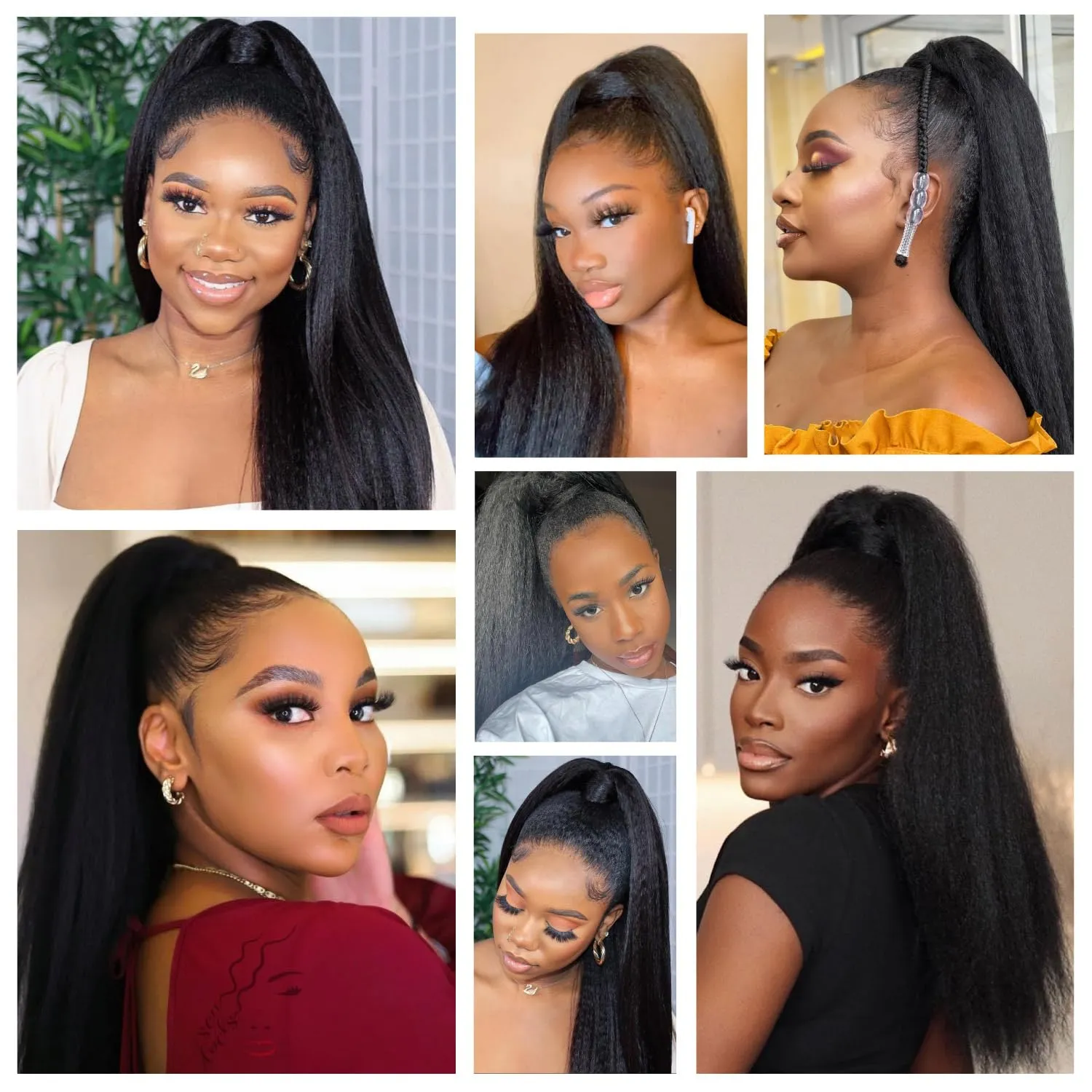 16-Inch Yaki Straight Drawstring Ponytail Extension with Bangs for Black Women - Synthetic Clip-in Hairpiece for Daily Use(T1B/27)