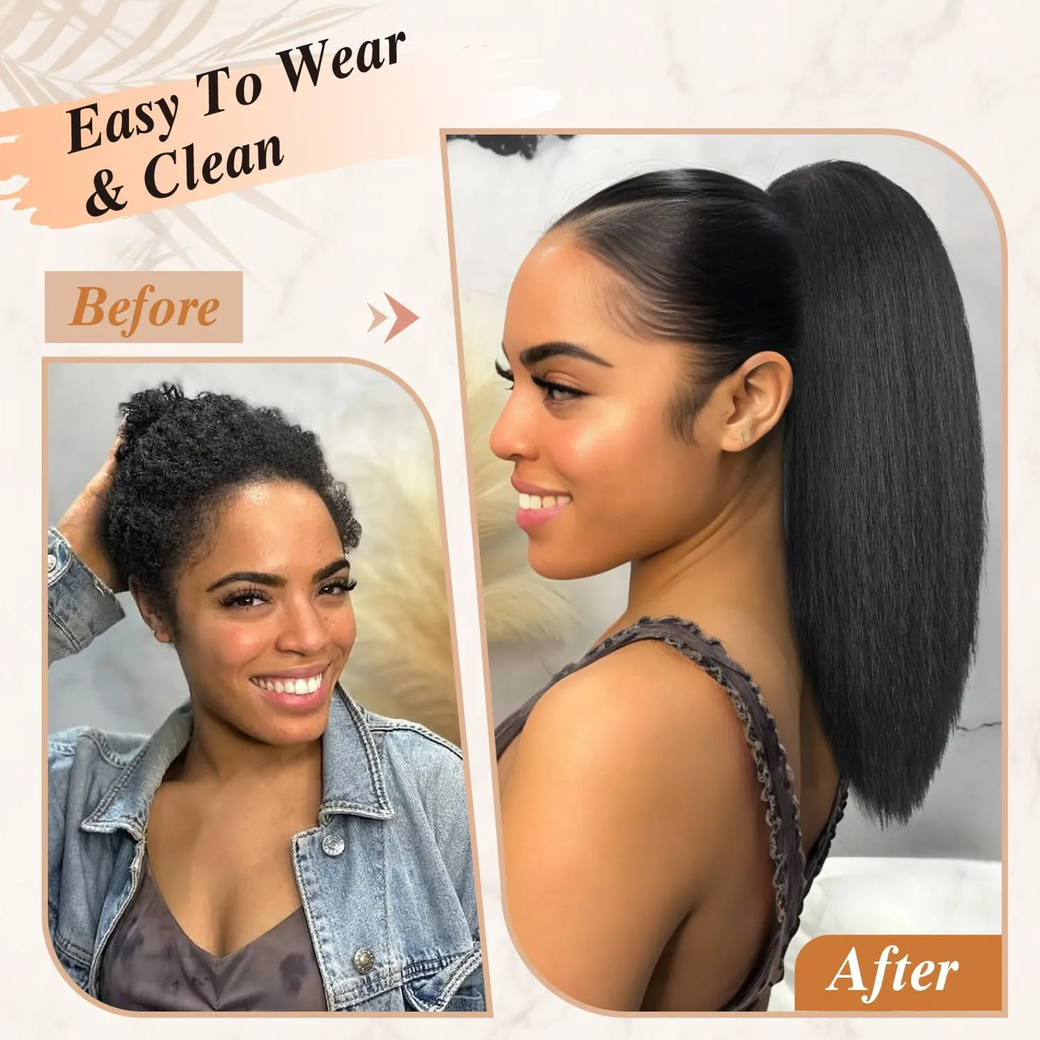 16-Inch Yaki Straight Drawstring Ponytail Extension with Bangs for Black Women - Synthetic Clip-in Hairpiece for Daily Use(T1B/27)