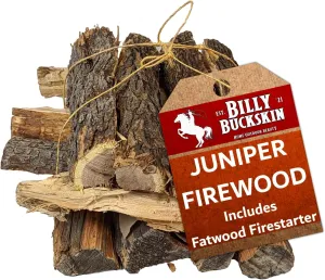 18 LB. Juniper Firewood & Fatwood Firestarter, Aromatic & Seasoned Wood Logs, Fire Wood Logs Perfect Firestarter for Fire Pit, Fireplace, Campfires, Bonfire, Outdoor BBQ Grilling by Billy Buckskin Co.