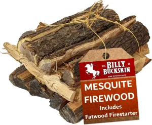18 LB. Mesquite Firewood & Fatwood Firestarter, Aromatic & Seasoned Wood Logs, Fire Wood Log Perfect Fire Starter for Firepit, Fireplace, Campfires, Bonfire, Outdoor BBQ Grilling by Billy Buckskin Co.