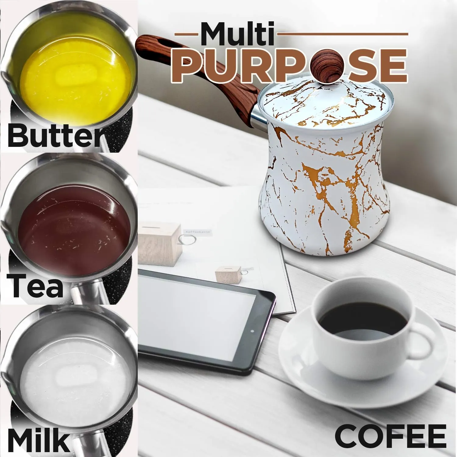 18.6 oz Turkish Coffee Pot – Turkish Ibrik for Flavorful Coffee – Multipurpose Arabic Coffee Pot with Lid – Heavy-Duty Stainless Steel Coffee Pot