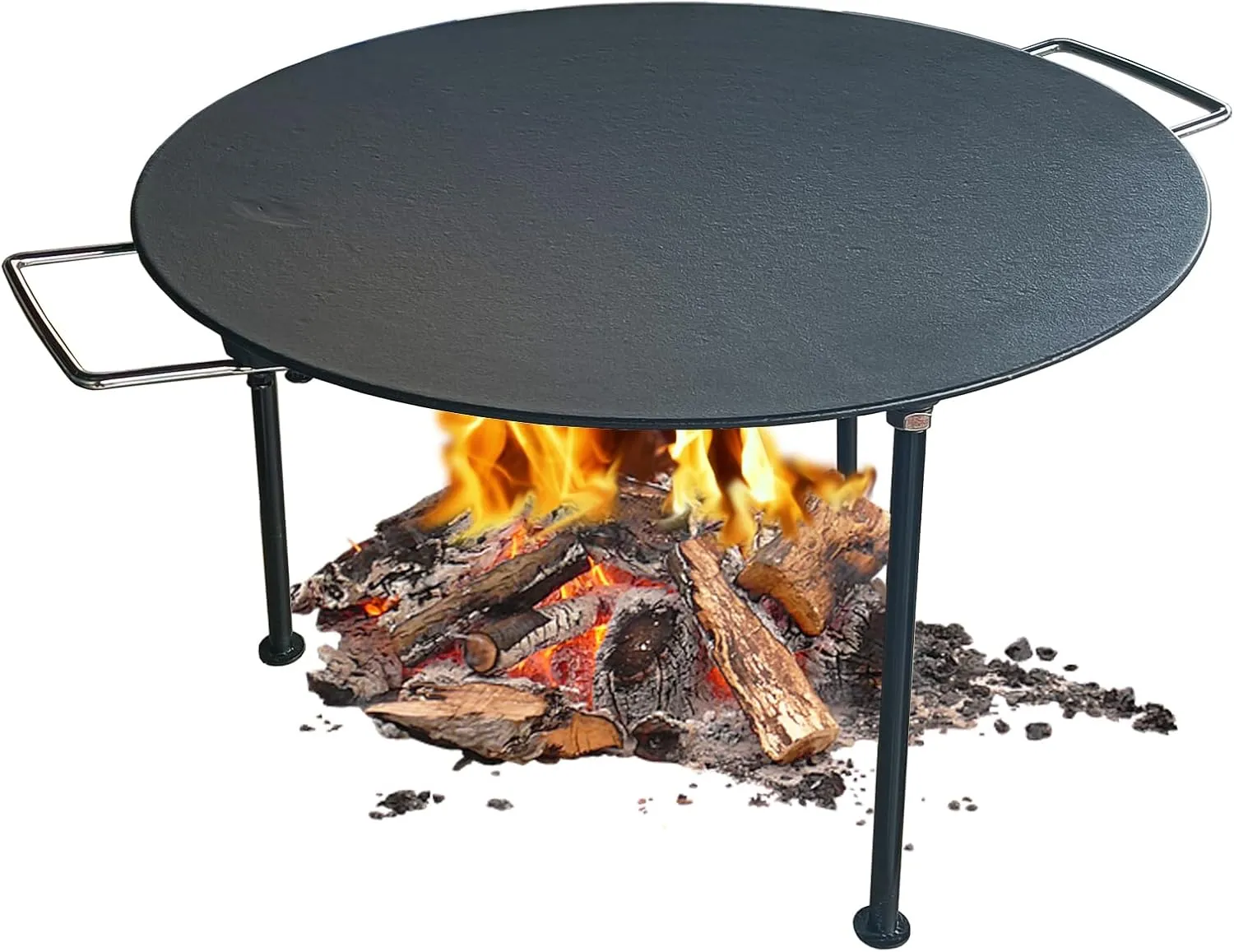 18"Campfire Grill Griddle, Cast Iron Grill Pan with Handles, 3 Removable Legs, Fire Pit Grill,Campfire Cooking Equipment,Griddle for Gas Grill and Outdoor BBQ
