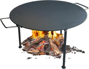 18"Campfire Grill Griddle, Cast Iron Grill Pan with Handles, 3 Removable Legs, Fire Pit Grill,Campfire Cooking Equipment,Griddle for Gas Grill and Outdoor BBQ