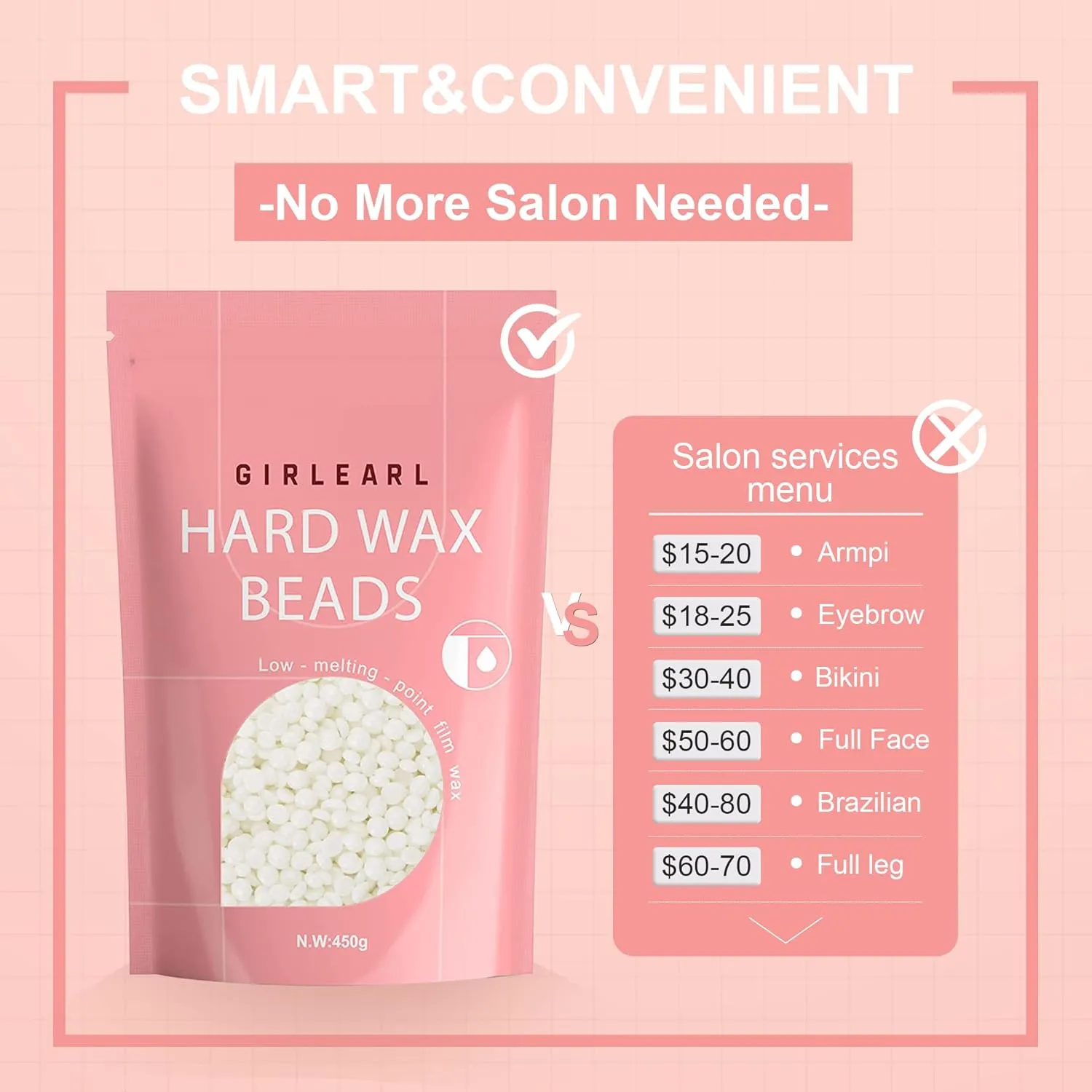 1lb Wax Beads for Hair Removal - Unscented Hard Wax Beads Refill for Professional Full Body Waxing - Ideal for Facial, Brazilian Bikini, Legs, and Underarms at Home for Women and Men (White)