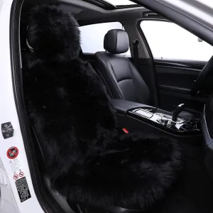 1Pc Faux Sheepskin Wool Fur Car Seat Cover for Cars SUV Trucks Universal Fit, Soft Plush Synthetic Wool Buck Fur Car Seat Cushions by FLMaples(Black)