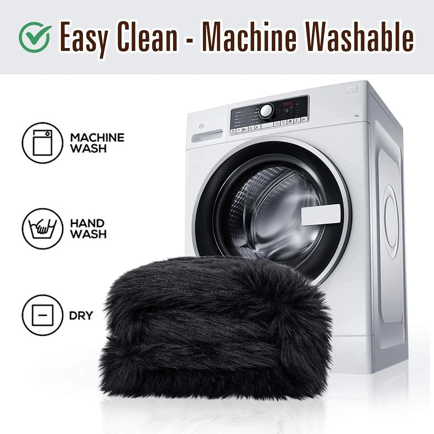 1Pc Faux Sheepskin Wool Fur Car Seat Cover for Cars SUV Trucks Universal Fit, Soft Plush Synthetic Wool Buck Fur Car Seat Cushions by FLMaples(Black)