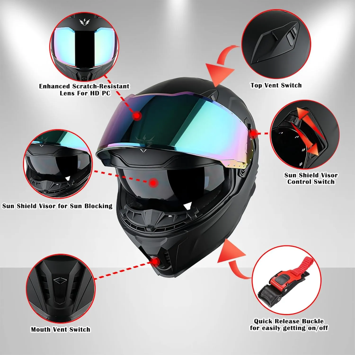 1Storm Motorcycle Full Face Helmet for Adults Men and Women Street Bike Racing Helmet DOT Approved with one Extra Clear Shield