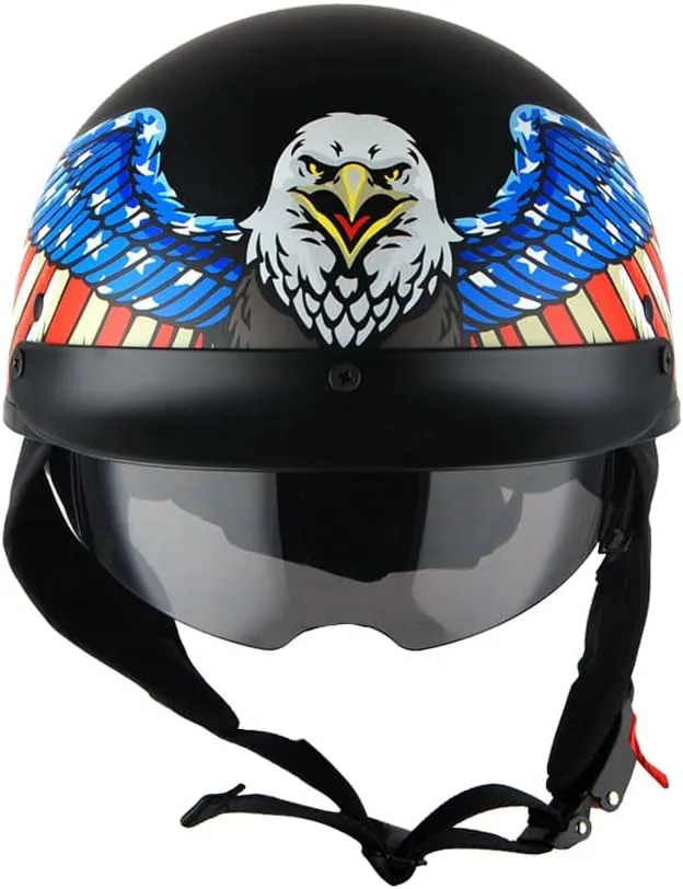 1Storm Motorcycle Half Face Helmet Mopeds Scooter Pilot with Retractable Inner Smoked Visor