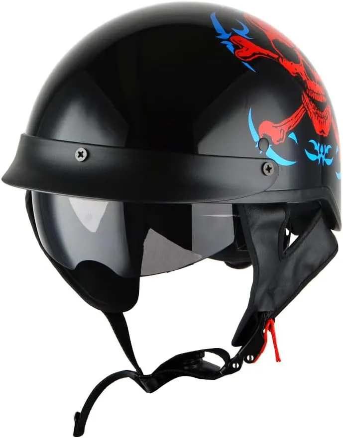 1Storm Motorcycle Half Face Helmet Mopeds Scooter Pilot with Retractable Inner Smoked Visor