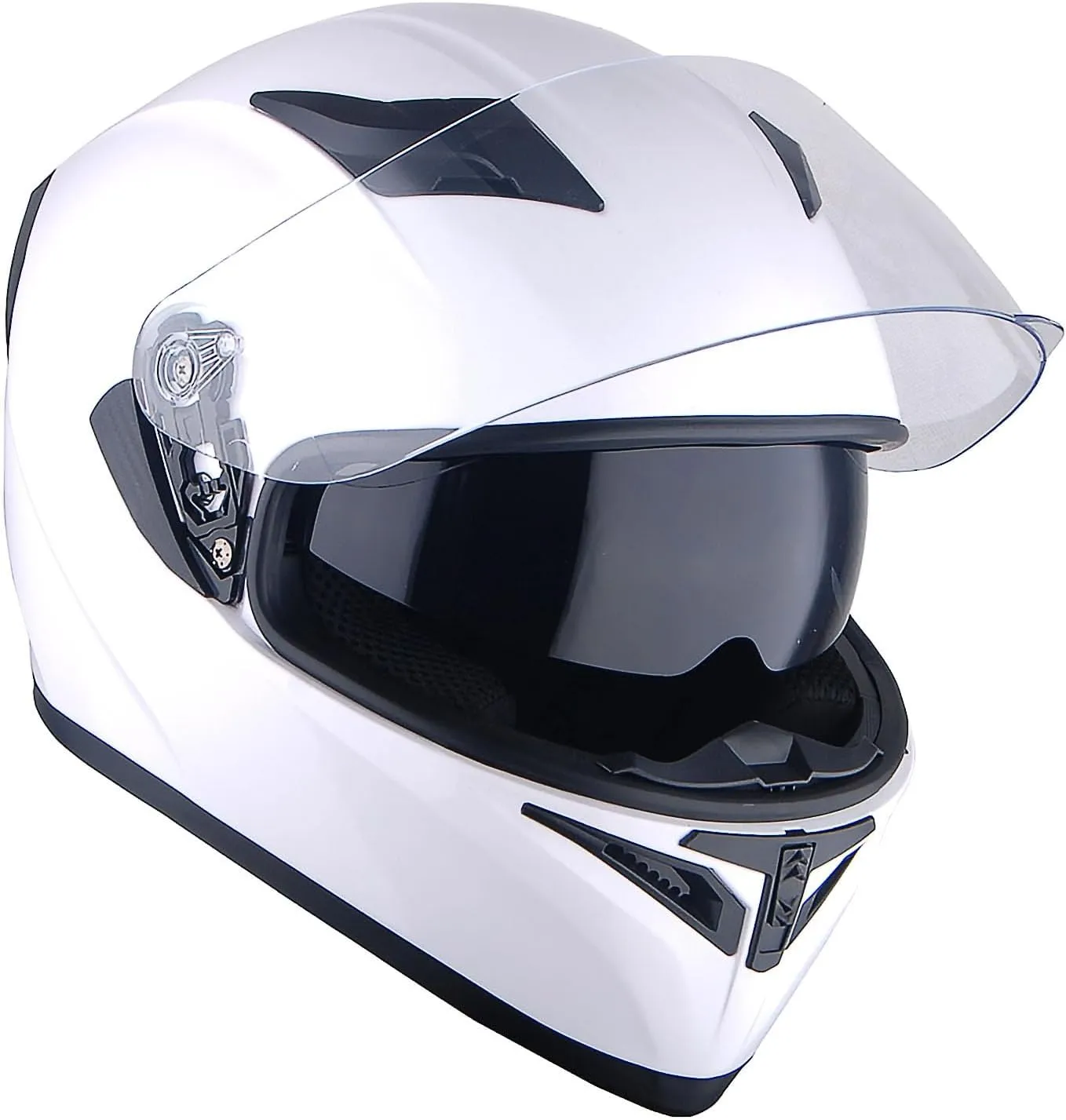 1Storm Motorcycle Street Bike Dual Visor/Sun Visor Full Face Helmet Element Silver Matt Black: HJK316