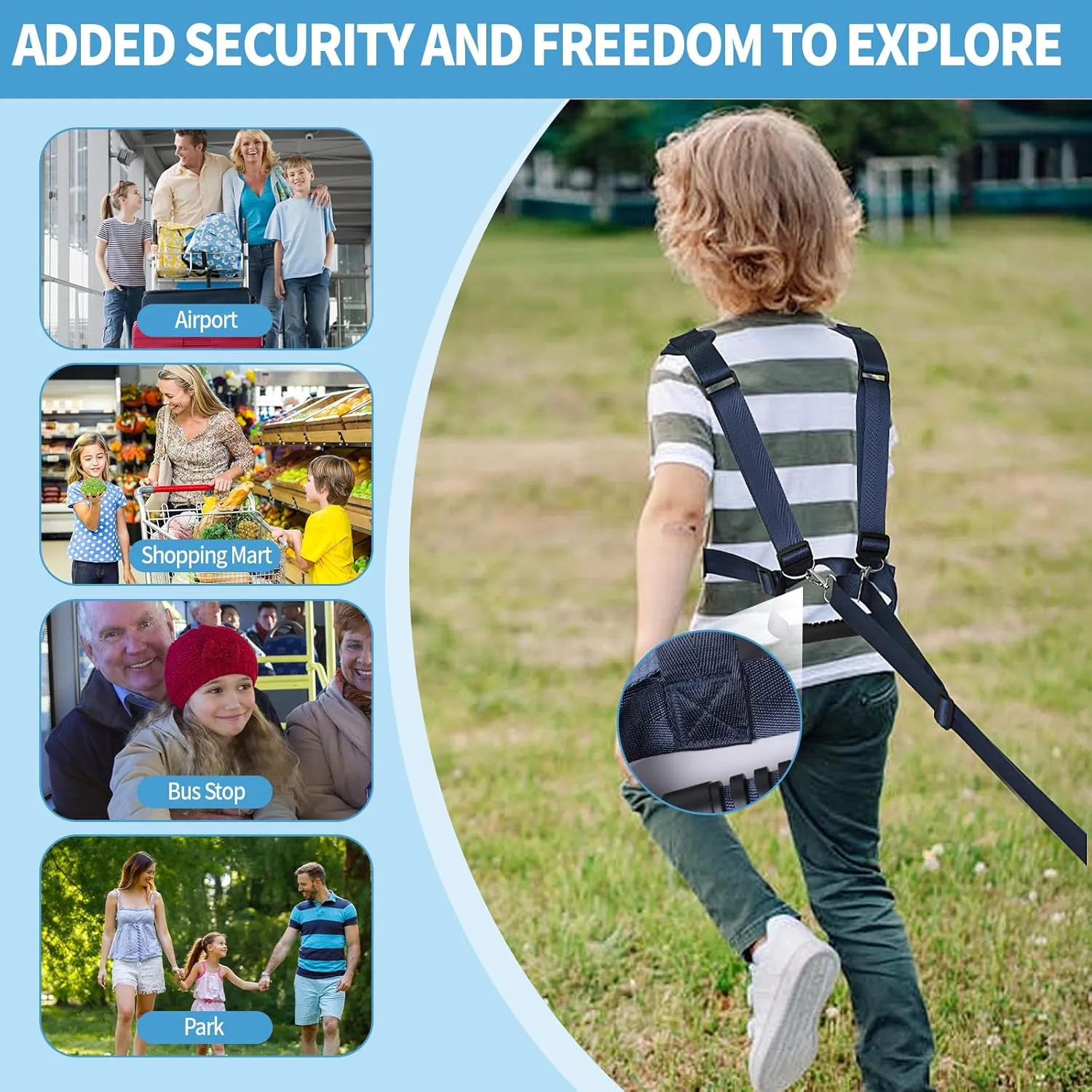 2025 New Safety Harness for Big Kids (6-12yrs) with Autism Special Needs ADHD/ASD, Teens Youth Vest Walking Harness with Grab Handle and Autism Awareness, Adjustable Tether Leash for Older Children