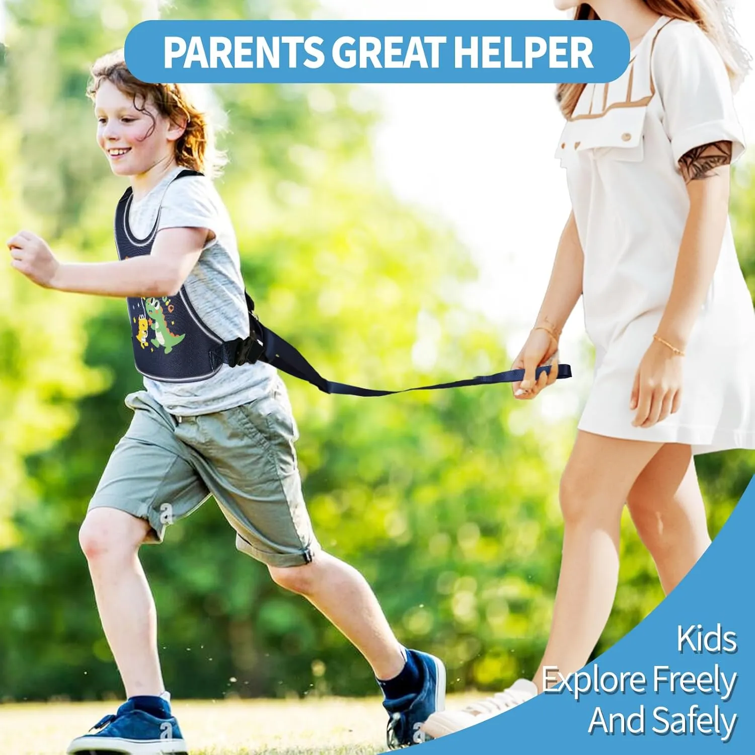 2025 New Safety Harness for Big Kids (6-12yrs) with Autism Special Needs ADHD/ASD, Teens Youth Vest Walking Harness with Grab Handle and Autism Awareness, Adjustable Tether Leash for Older Children