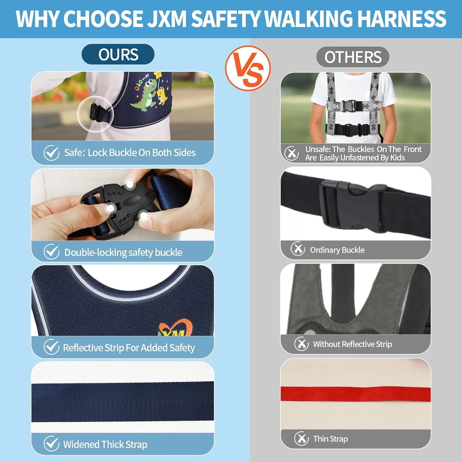 2025 New Safety Harness for Big Kids (6-12yrs) with Autism Special Needs ADHD/ASD, Teens Youth Vest Walking Harness with Grab Handle and Autism Awareness, Adjustable Tether Leash for Older Children