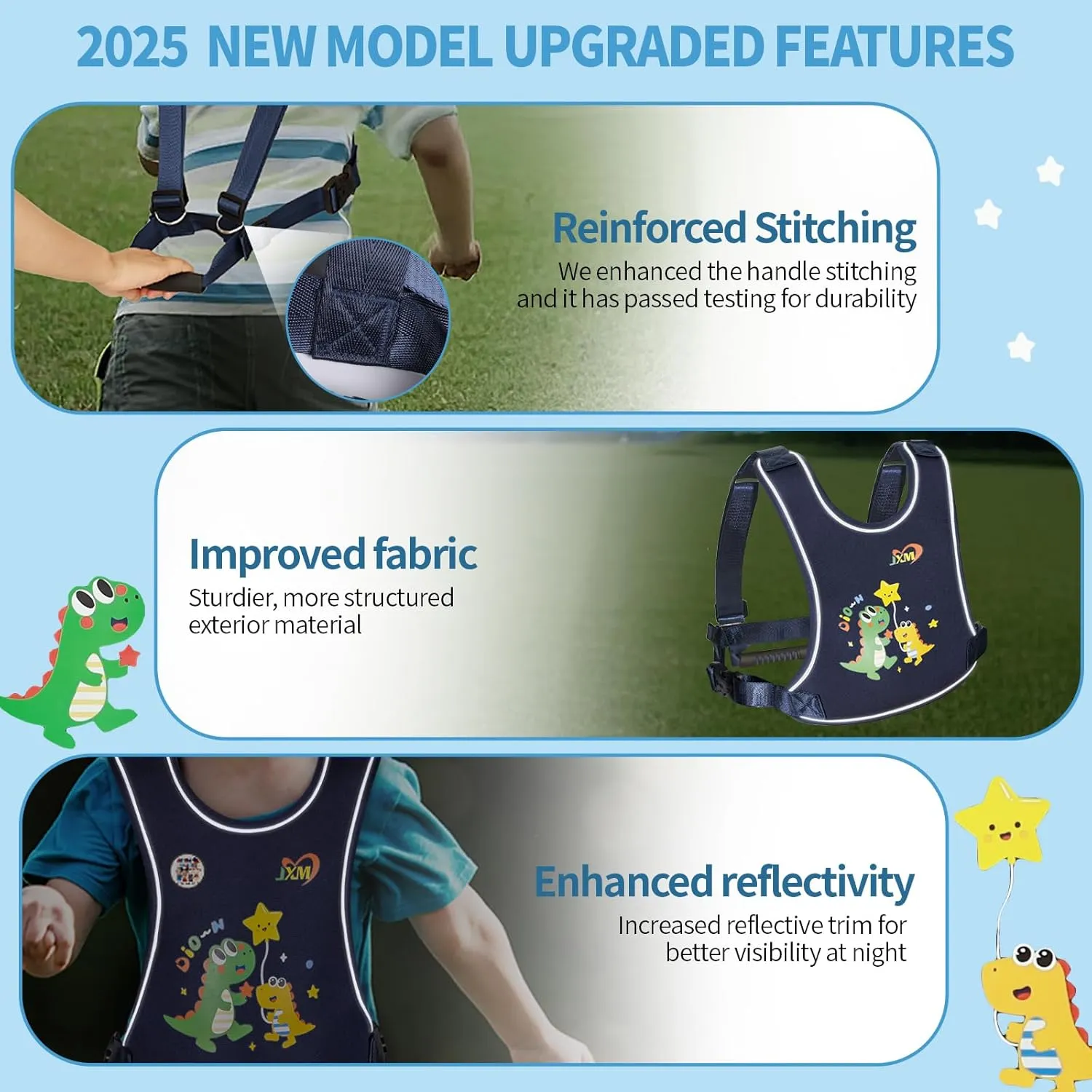 2025 New Safety Harness for Big Kids (6-12yrs) with Autism Special Needs ADHD/ASD, Teens Youth Vest Walking Harness with Grab Handle and Autism Awareness, Adjustable Tether Leash for Older Children